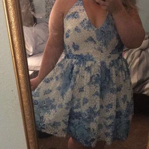 Blue and White Floral Homecoming Dress